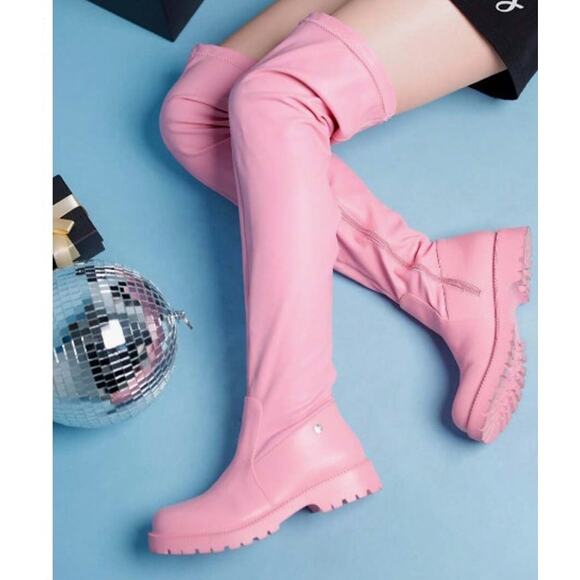 Women's‎ Over The Knee Pink Thigh High Chunky Low Heel Boots Fall Boots Size 8.5 - Picture 1 of 13